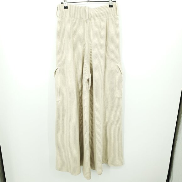 House Of CB Mckenzie Ribbed Wide Leg Utility Trousers M Oatmeal/Khaki/Natural - Picture 3 of 16